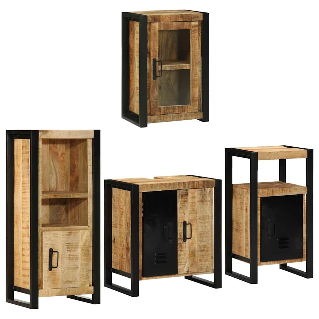 Badkamermeubelset met plank 4 pcs Bruin Massief Mango Hout is nu te koop bij PeponiXL, paradijselijk wonen!