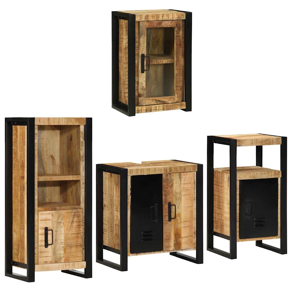 Badkamermeubelset met plank 4 pcs Bruin Massief Mango Hout is nu te koop bij PeponiXL, paradijselijk wonen!