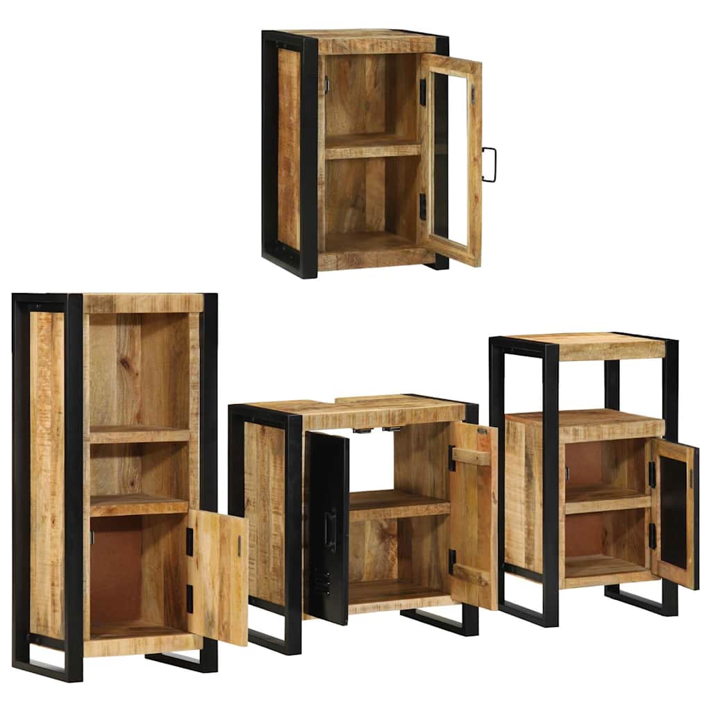Badkamermeubelset met plank 4 pcs Bruin Massief Mango Hout is nu te koop bij PeponiXL, paradijselijk wonen!