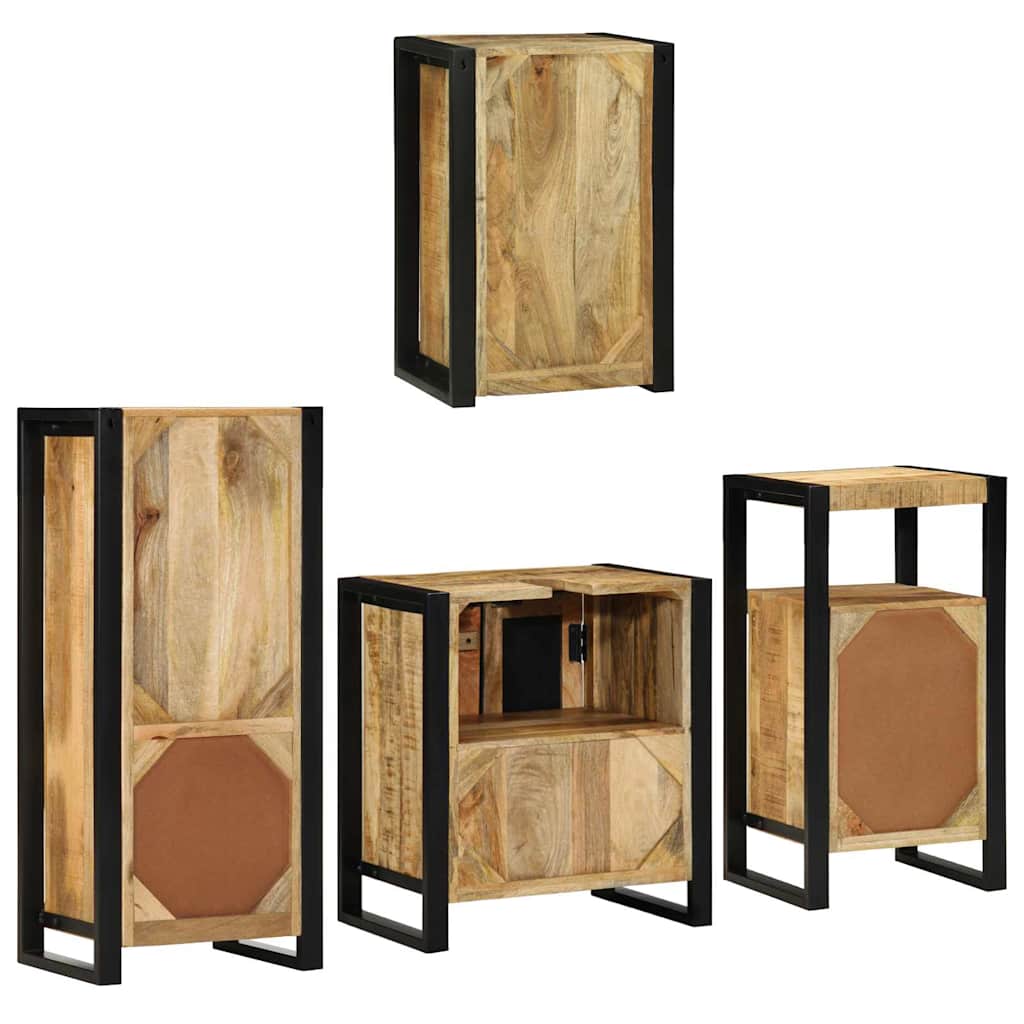 Badkamermeubelset met plank 4 pcs Bruin Massief Mango Hout is nu te koop bij PeponiXL, paradijselijk wonen!