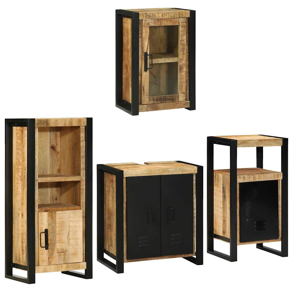 Badkamermeubelset met plank 4 pcs Bruin Massief Mango Hout is nu te koop bij PeponiXL, paradijselijk wonen!
