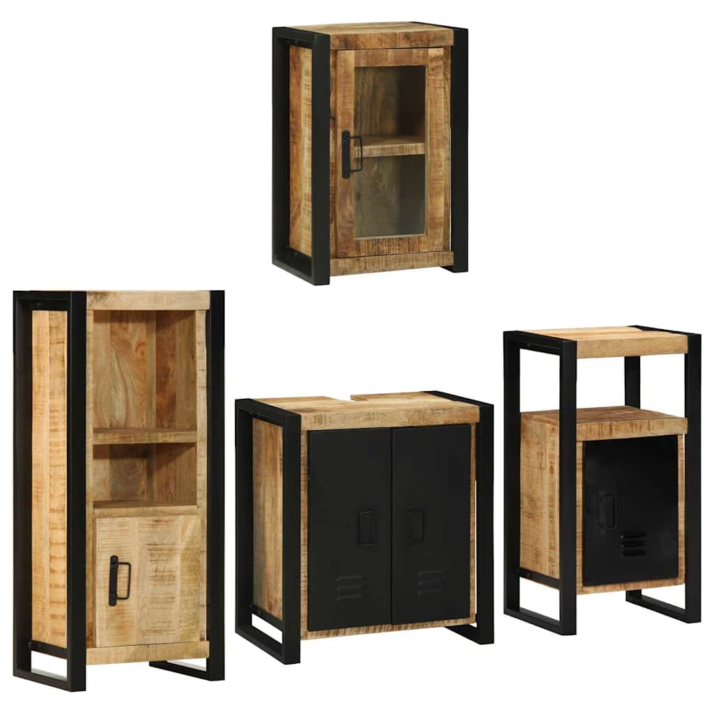 Badkamermeubelset met plank 4 pcs Bruin Massief Mango Hout is nu te koop bij PeponiXL, paradijselijk wonen!