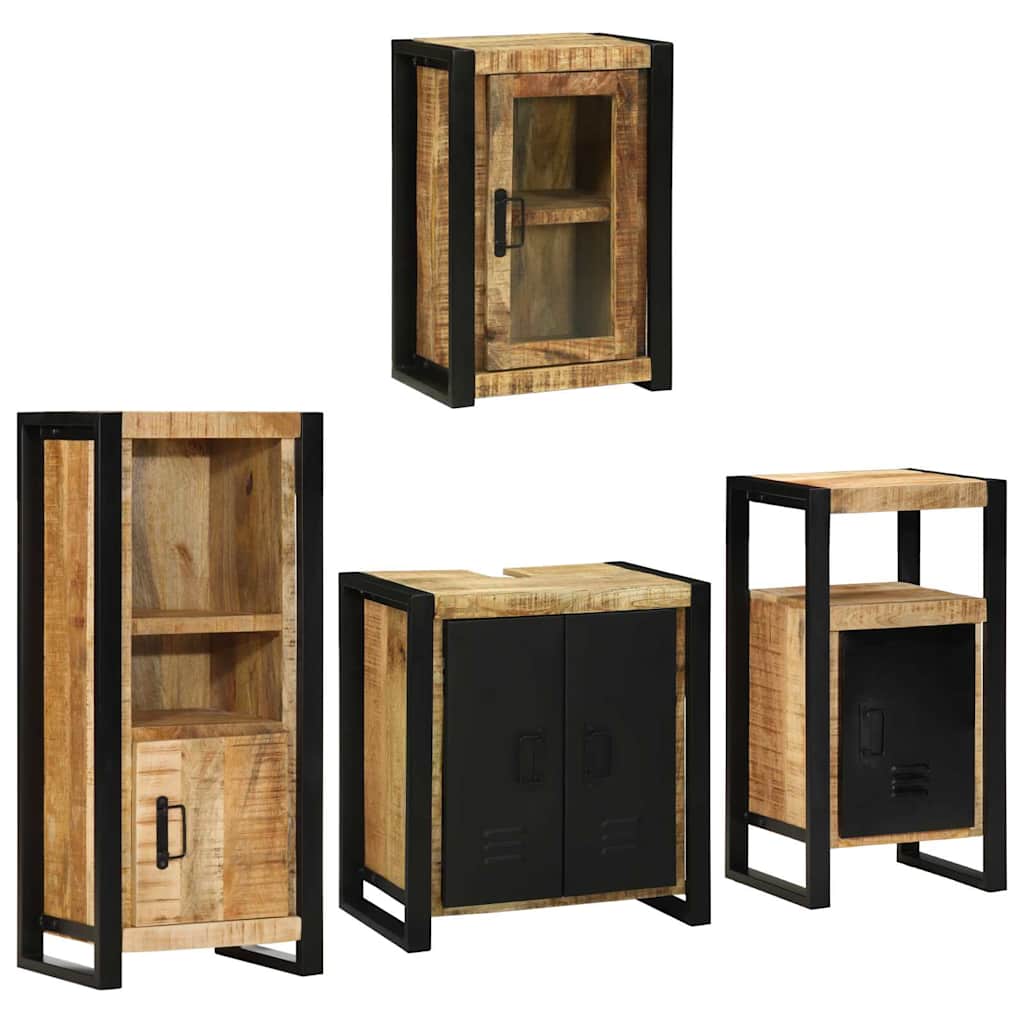 Badkamermeubelset met plank 4 pcs Bruin Massief Mango Hout is nu te koop bij PeponiXL, paradijselijk wonen!