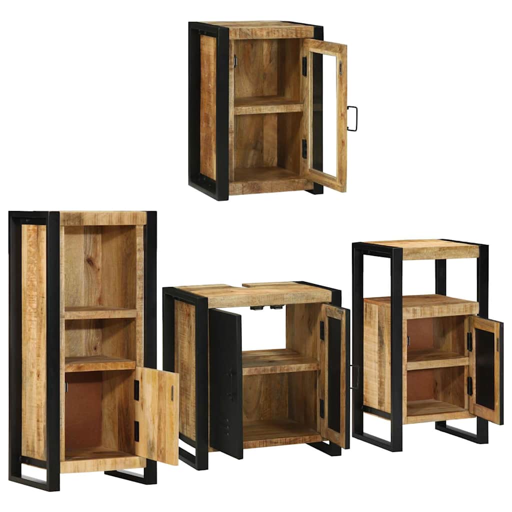 Badkamermeubelset met plank 4 pcs Bruin Massief Mango Hout is nu te koop bij PeponiXL, paradijselijk wonen!