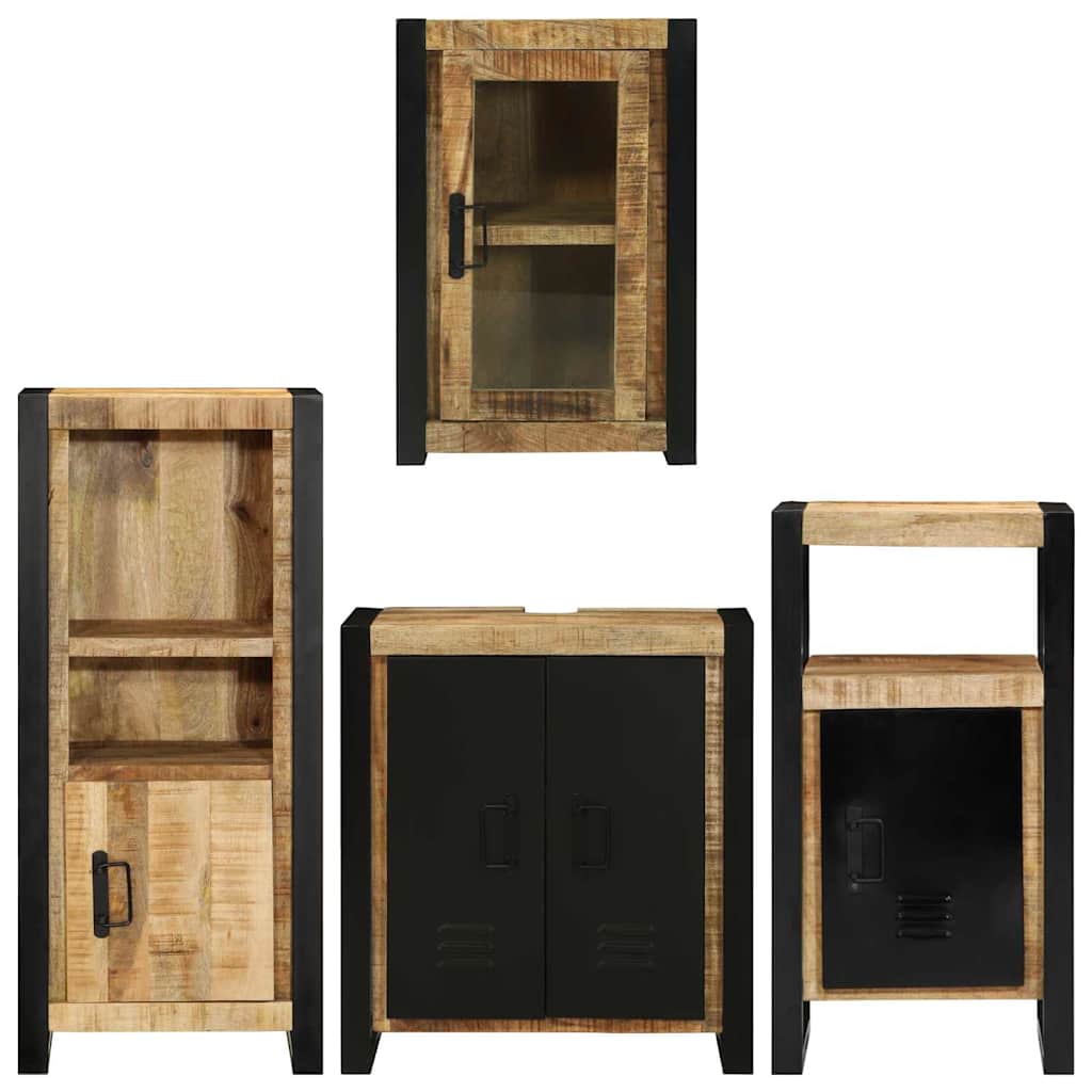 Badkamermeubelset met plank 4 pcs Bruin Massief Mango Hout is nu te koop bij PeponiXL, paradijselijk wonen!