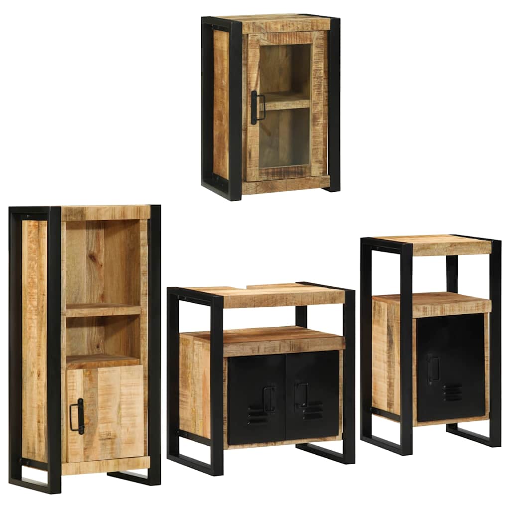 Badkamermeubelset Wandgemonteerd 4 pcs Bruin Massief Mango Hout is nu te koop bij PeponiXL, paradijselijk wonen!