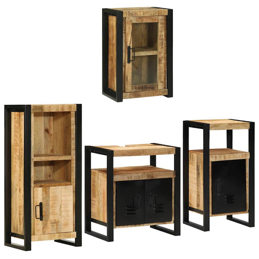Badkamermeubelset Wandgemonteerd 4 pcs Bruin Massief Mango Hout is nu te koop bij PeponiXL, paradijselijk wonen!
