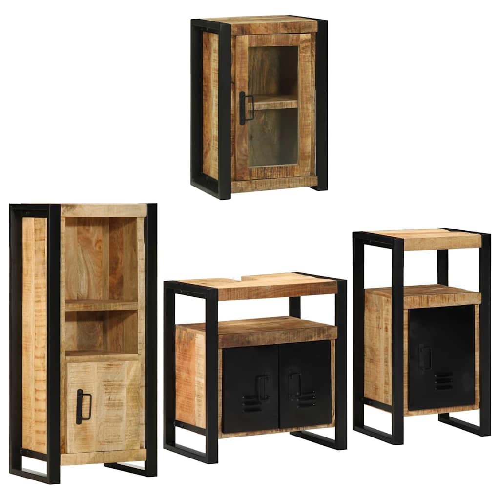 Badkamermeubelset Wandgemonteerd 4 pcs Bruin Massief Mango Hout is nu te koop bij PeponiXL, paradijselijk wonen!