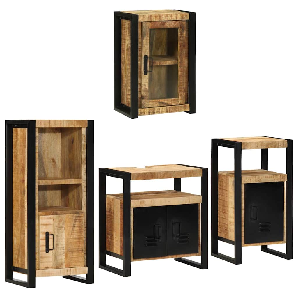 Badkamermeubelset Wandgemonteerd 4 pcs Bruin Massief Mango Hout is nu te koop bij PeponiXL, paradijselijk wonen!