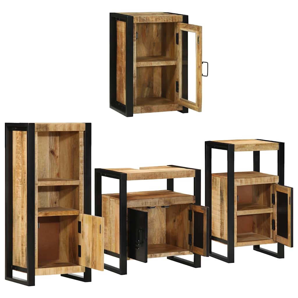 Badkamermeubelset Wandgemonteerd 4 pcs Bruin Massief Mango Hout is nu te koop bij PeponiXL, paradijselijk wonen!
