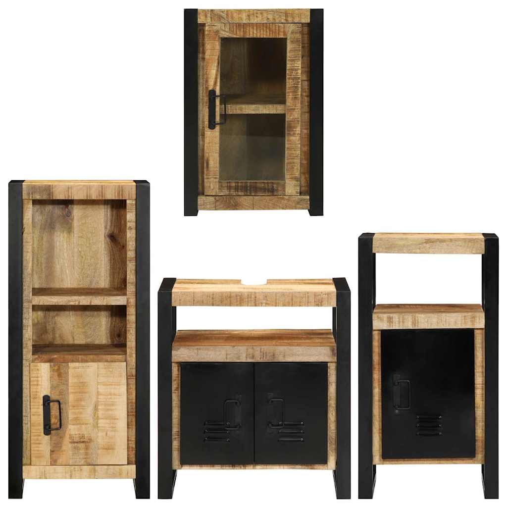 Badkamermeubelset Wandgemonteerd 4 pcs Bruin Massief Mango Hout is nu te koop bij PeponiXL, paradijselijk wonen!