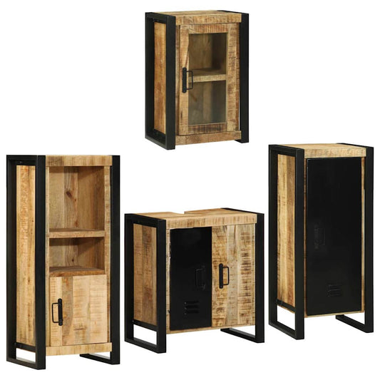 Badkamermeubelset met plank 4 pcs Bruin Massief Mango Hout is nu te koop bij PeponiXL, paradijselijk wonen!
