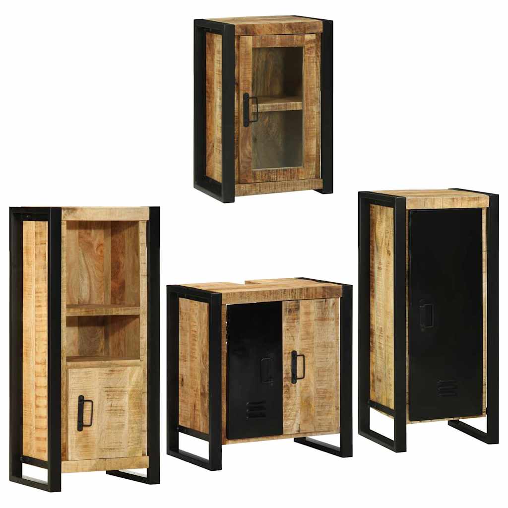 Badkamermeubelset met plank 4 pcs Bruin Massief Mango Hout is nu te koop bij PeponiXL, paradijselijk wonen!
