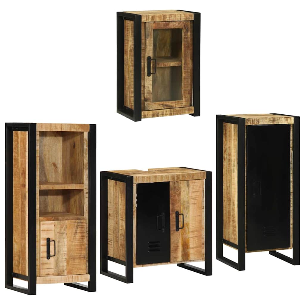 Badkamermeubelset met plank 4 pcs Bruin Massief Mango Hout is nu te koop bij PeponiXL, paradijselijk wonen!