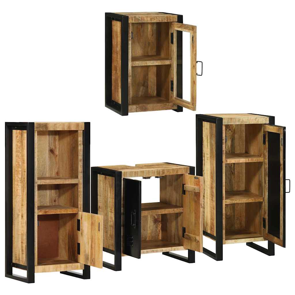Badkamermeubelset met plank 4 pcs Bruin Massief Mango Hout is nu te koop bij PeponiXL, paradijselijk wonen!
