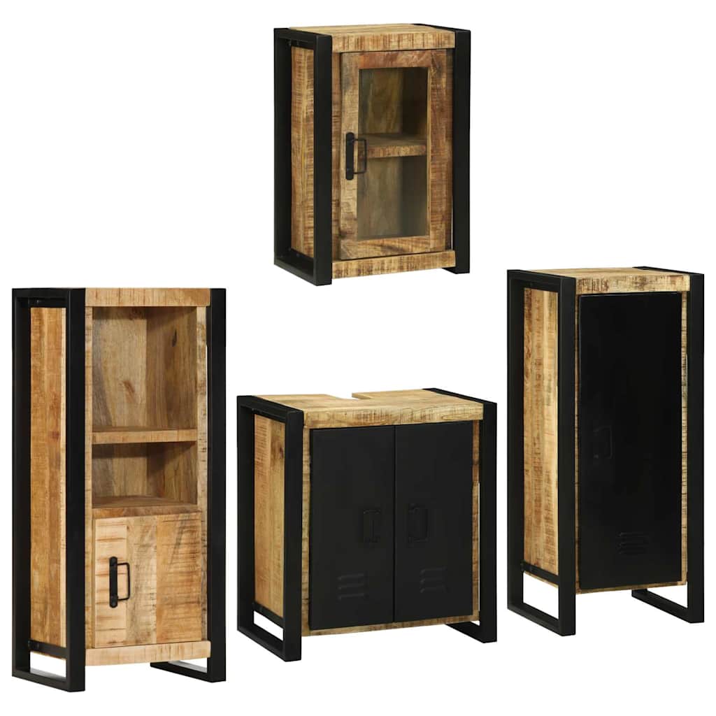 Badkamermeubelset met plank 4 pcs Bruin Massief Mango Hout is nu te koop bij PeponiXL, paradijselijk wonen!
