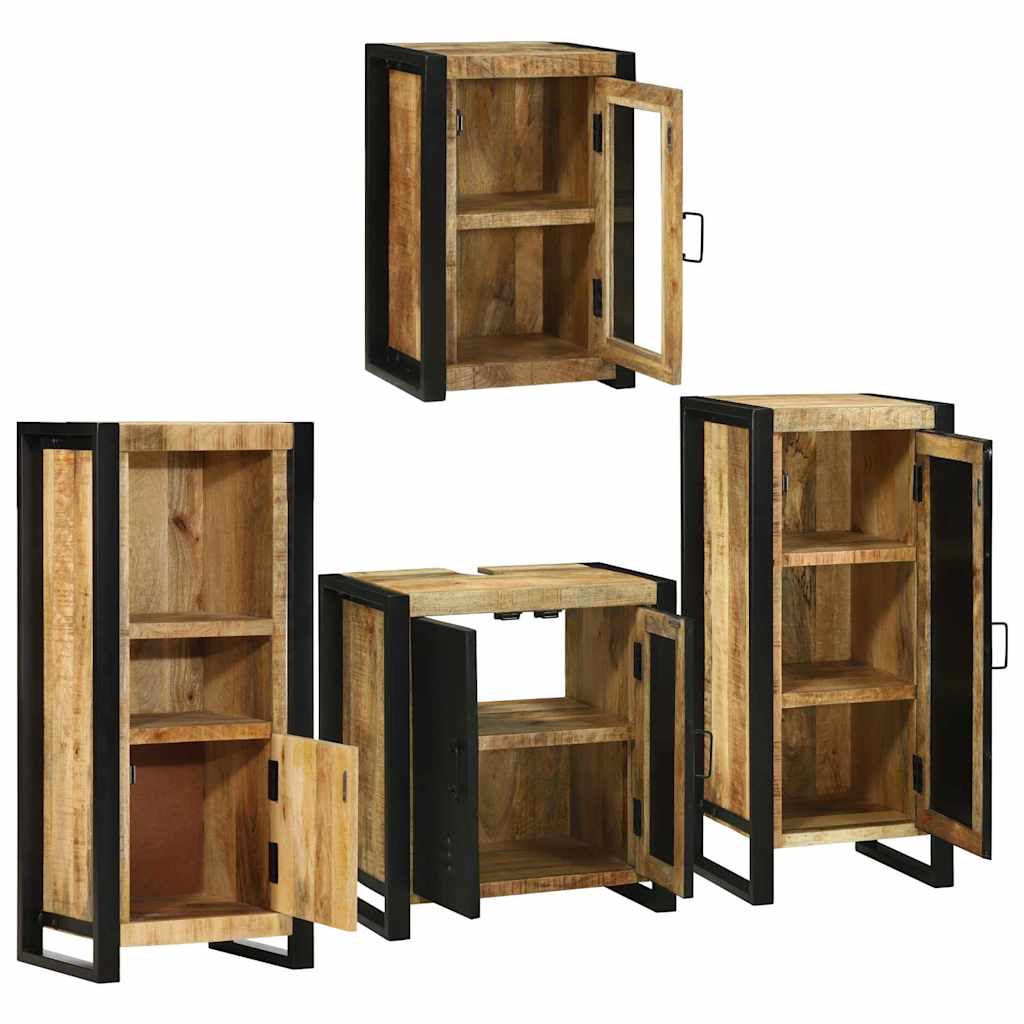 Badkamermeubelset met plank 4 pcs Bruin Massief Mango Hout is nu te koop bij PeponiXL, paradijselijk wonen!