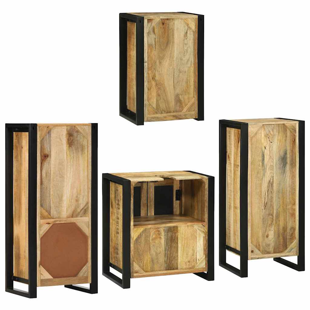 Badkamermeubelset met plank 4 pcs Bruin Massief Mango Hout is nu te koop bij PeponiXL, paradijselijk wonen!