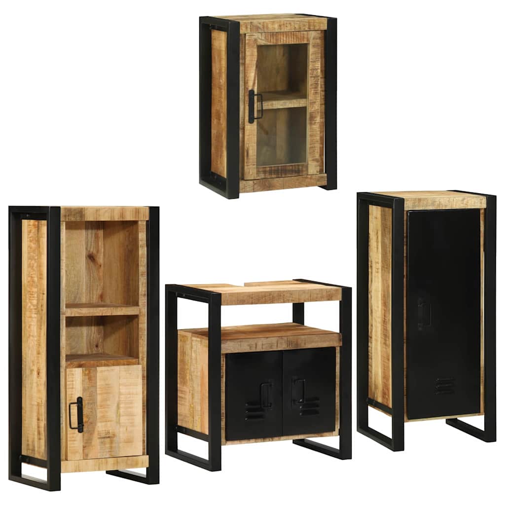 Badkamermeubelset met plank 4 pcs Bruin Massief Mango Hout is nu te koop bij PeponiXL, paradijselijk wonen!