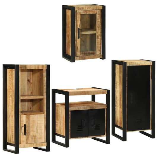Badkamermeubelset met plank 4 pcs Bruin Massief Mango Hout is nu te koop bij PeponiXL, paradijselijk wonen!