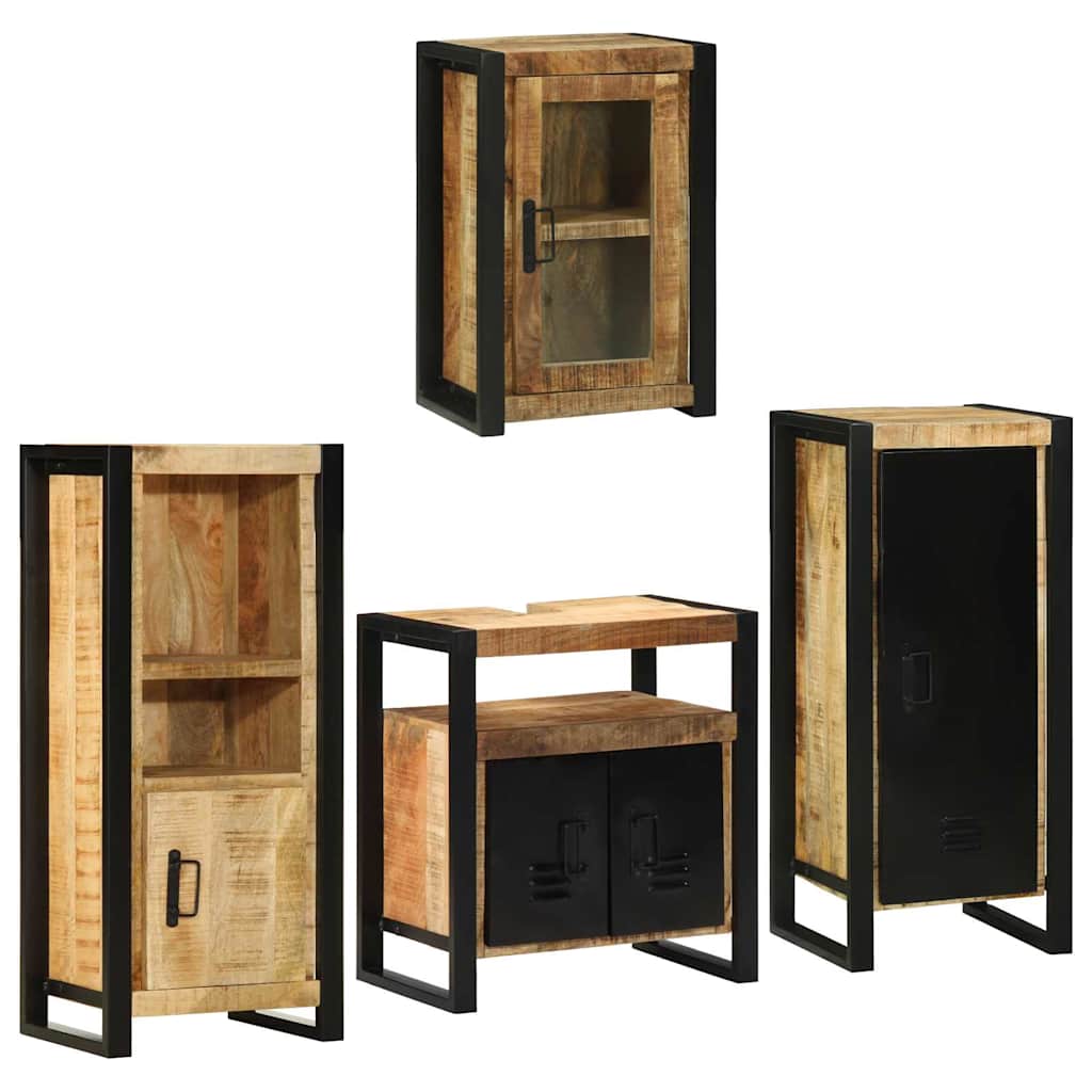 Badkamermeubelset met plank 4 pcs Bruin Massief Mango Hout is nu te koop bij PeponiXL, paradijselijk wonen!