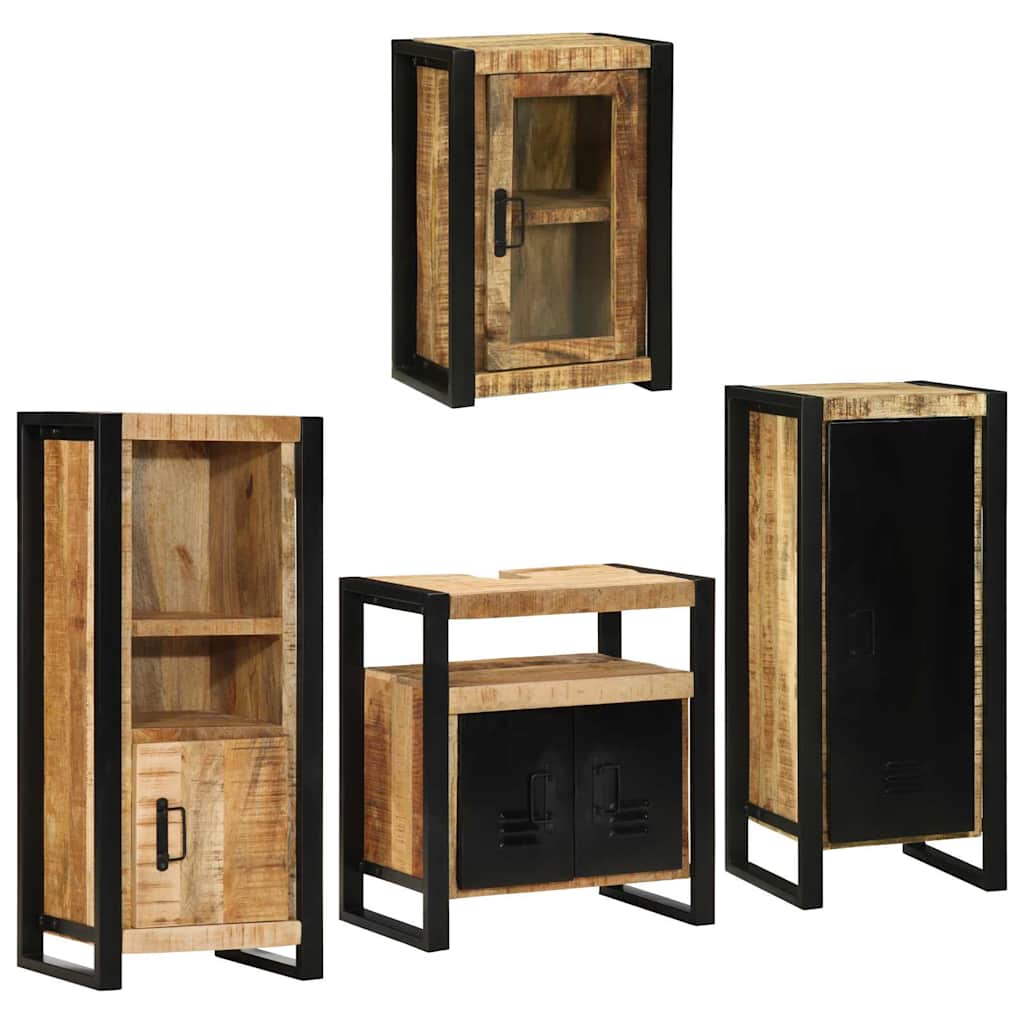 Badkamermeubelset met plank 4 pcs Bruin Massief Mango Hout is nu te koop bij PeponiXL, paradijselijk wonen!