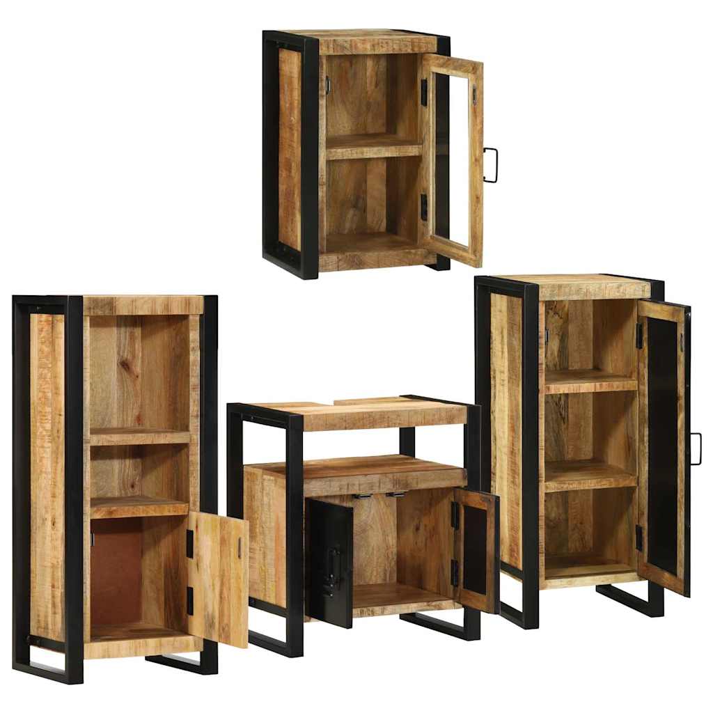 Badkamermeubelset met plank 4 pcs Bruin Massief Mango Hout is nu te koop bij PeponiXL, paradijselijk wonen!