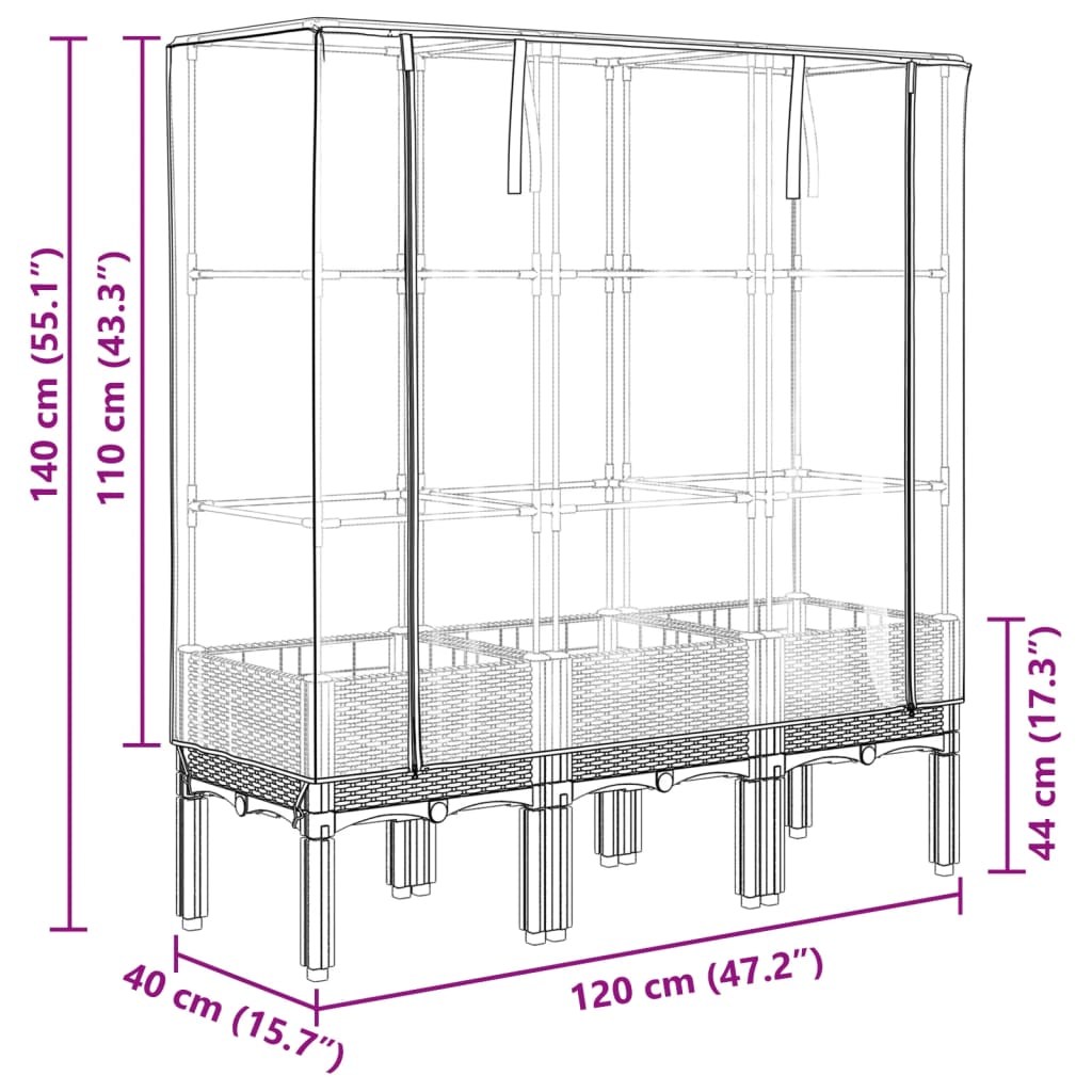 Plantenbak verhoogd met kashoes 120x40x140 cm rattanlook is nu te koop bij PeponiXL, paradijselijk wonen!