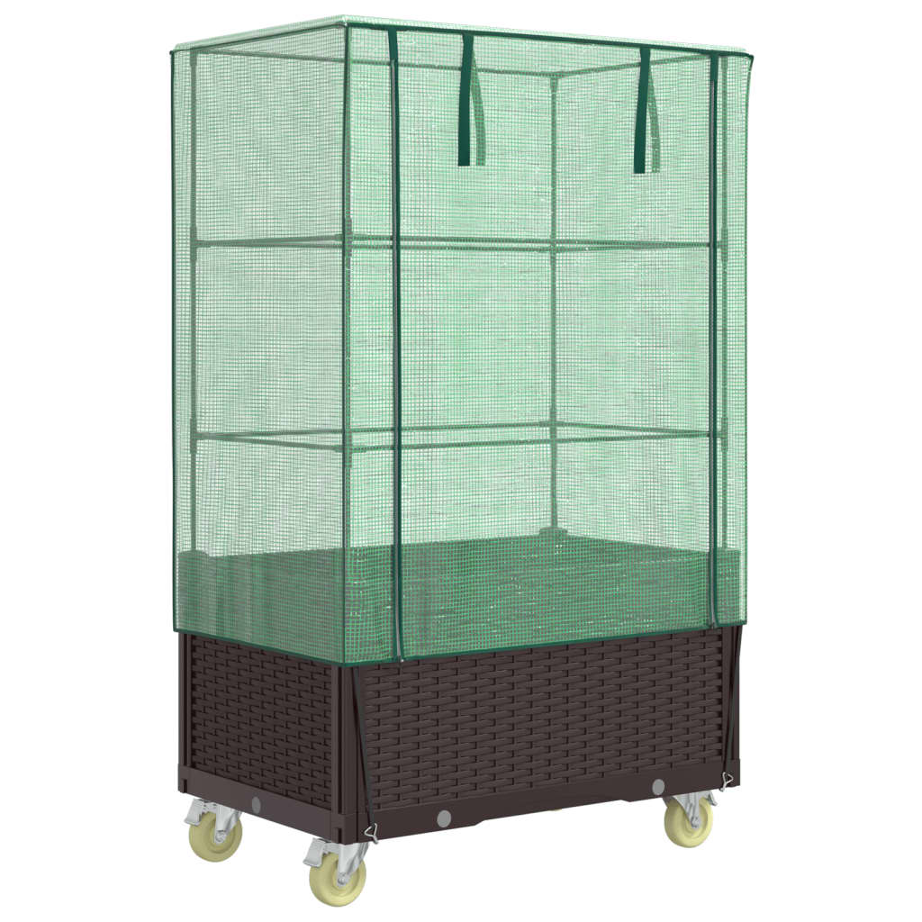 Plantenbak verhoogd met hoes en wielen 80x50x182 cm rattanlook is nu te koop bij PeponiXL, paradijselijk wonen!