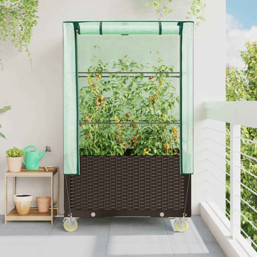 Plantenbak verhoogd met hoes en wielen 80x50x182 cm rattanlook is nu te koop bij PeponiXL, paradijselijk wonen!