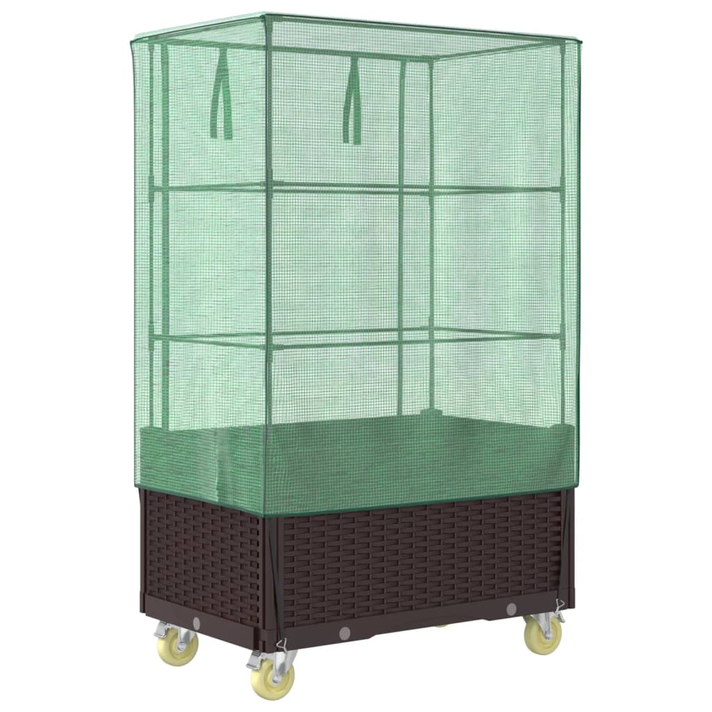 Plantenbak verhoogd met hoes en wielen 80x50x182 cm rattanlook is nu te koop bij PeponiXL, paradijselijk wonen!