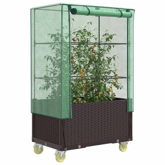 Plantenbak verhoogd met hoes en wielen 80x50x182 cm rattanlook is nu te koop bij PeponiXL, paradijselijk wonen!