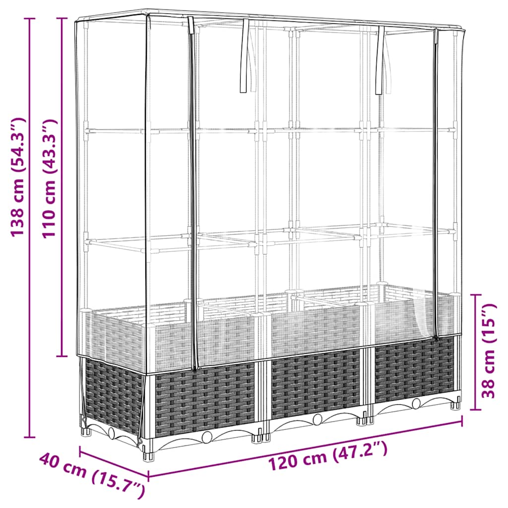 Plantenbak verhoogd met kashoes 120x40x138 cm rattanlook is nu te koop bij PeponiXL, paradijselijk wonen!