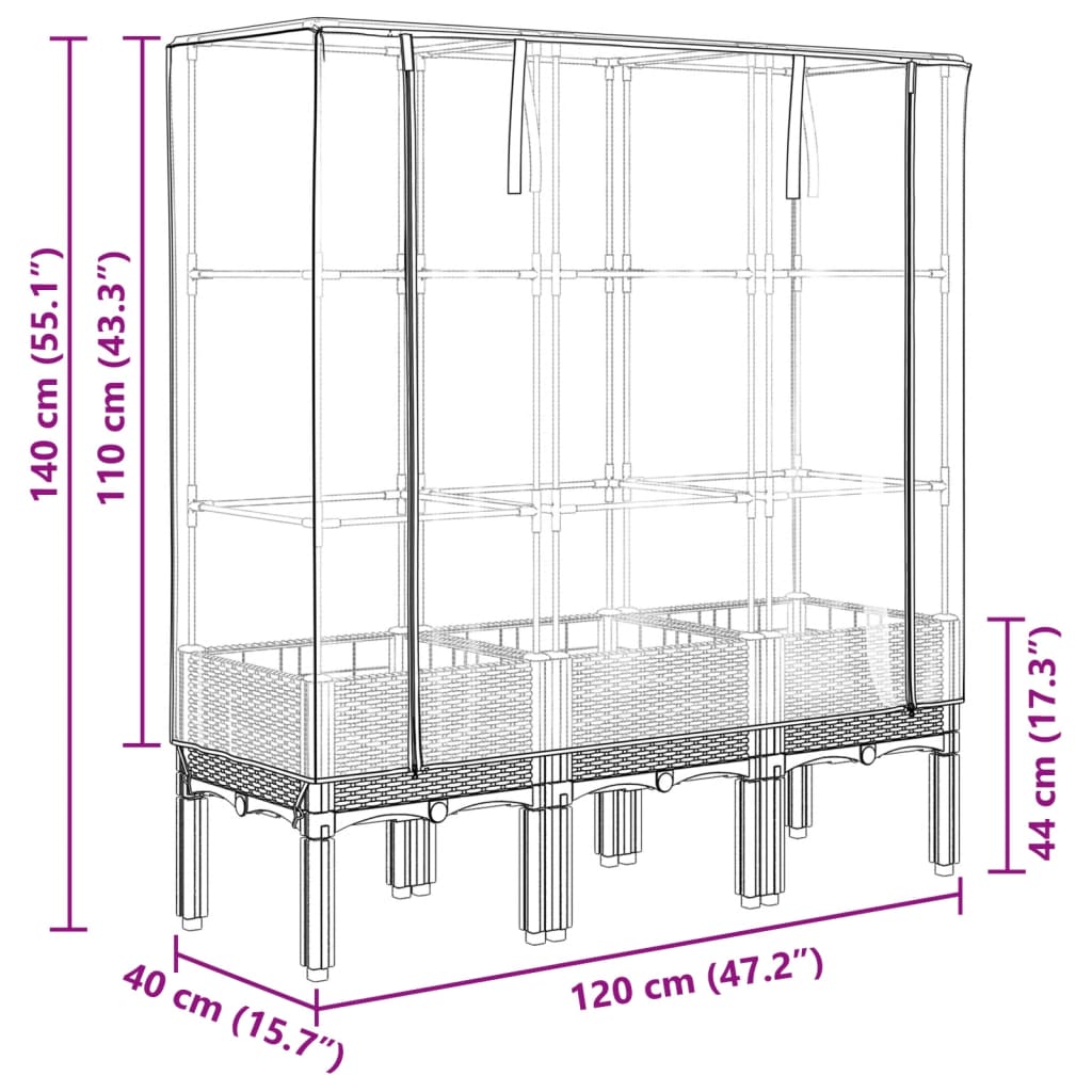 Plantenbak verhoogd met kashoes 120x40x140 cm rattanlook is nu te koop bij PeponiXL, paradijselijk wonen!