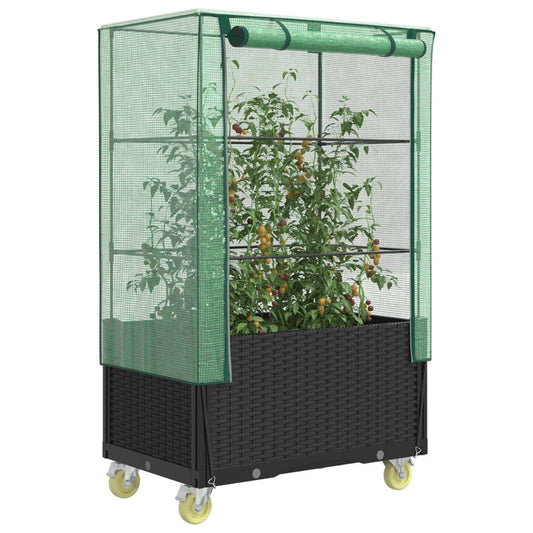 Plantenbak verhoogd met hoes en wielen 80x50x182 cm rattanlook is nu te koop bij PeponiXL, paradijselijk wonen!