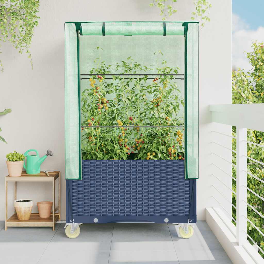 Plantenbak verhoogd met hoes en wielen 80x50x182 cm rattanlook is nu te koop bij PeponiXL, paradijselijk wonen!