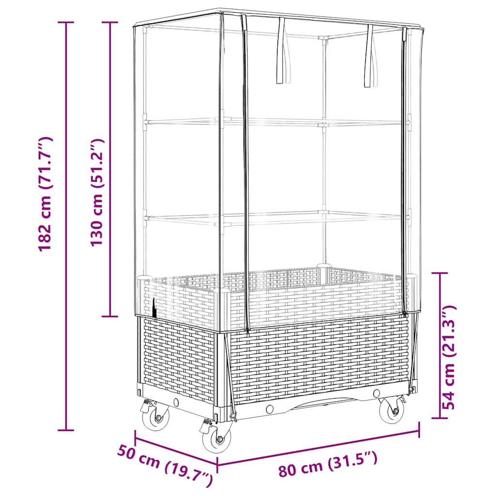 Plantenbak verhoogd met hoes en wielen 80x50x182 cm rattanlook is nu te koop bij PeponiXL, paradijselijk wonen!