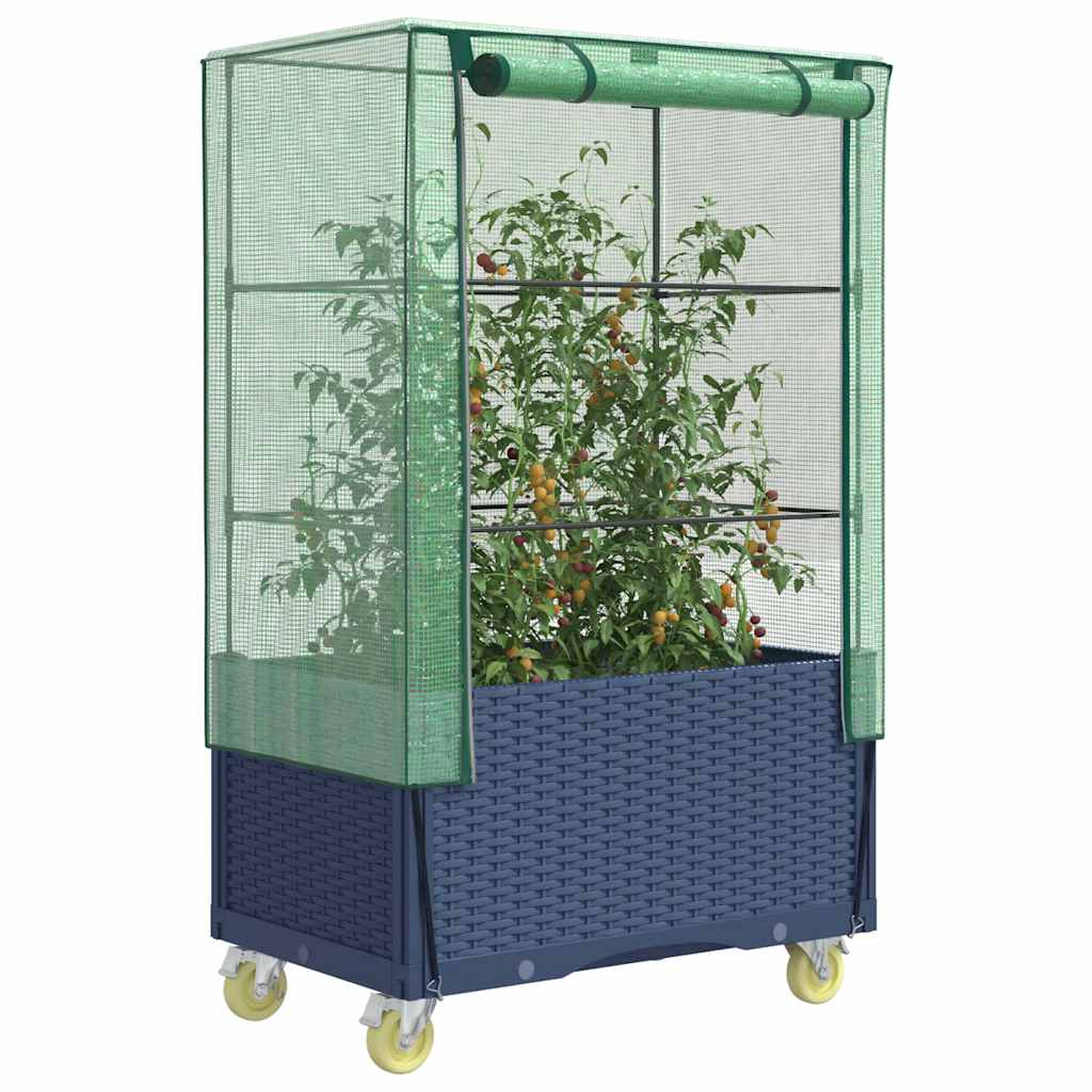Plantenbak verhoogd met hoes en wielen 80x50x182 cm rattanlook is nu te koop bij PeponiXL, paradijselijk wonen!
