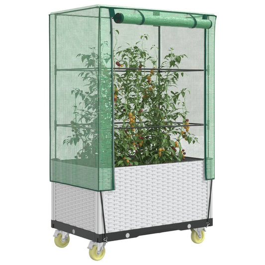 Plantenbak verhoogd met hoes en wielen 80x50x182 cm rattanlook is nu te koop bij PeponiXL, paradijselijk wonen!