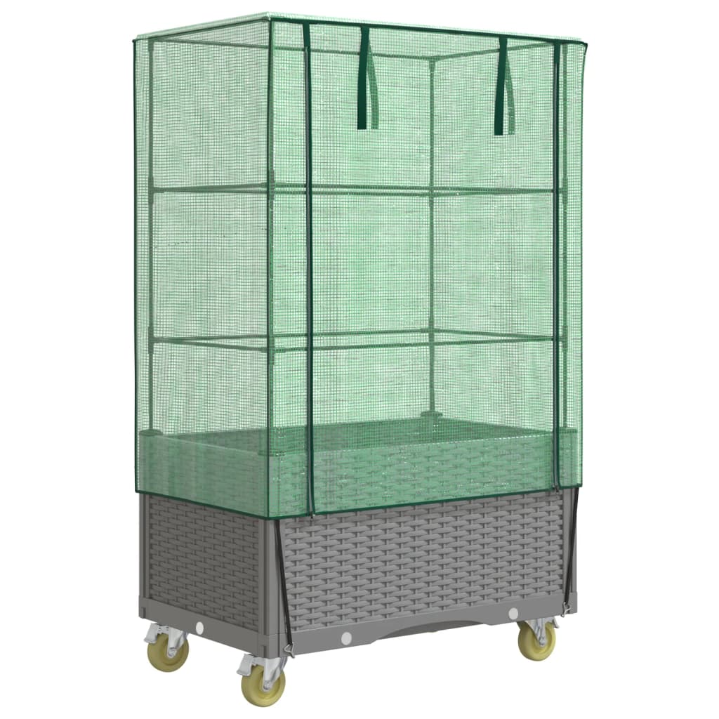 Plantenbak verhoogd met hoes en wielen 80x50x182 cm rattanlook is nu te koop bij PeponiXL, paradijselijk wonen!