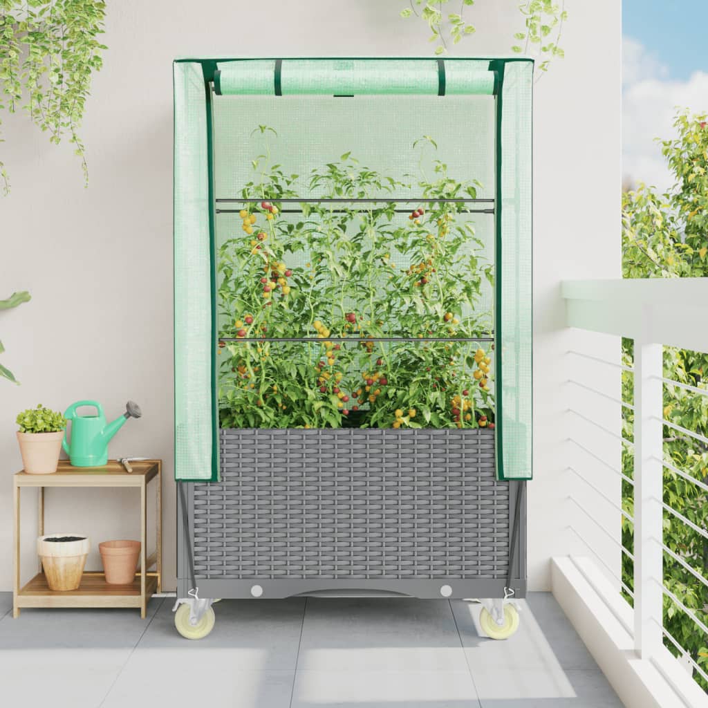 Plantenbak verhoogd met hoes en wielen 80x50x182 cm rattanlook is nu te koop bij PeponiXL, paradijselijk wonen!