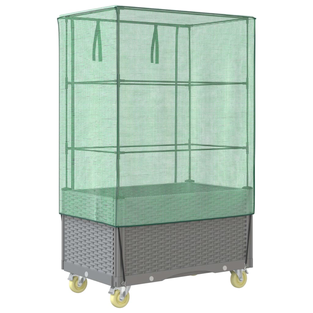 Plantenbak verhoogd met hoes en wielen 80x50x182 cm rattanlook is nu te koop bij PeponiXL, paradijselijk wonen!