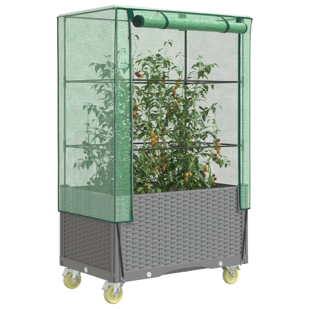 Plantenbak verhoogd met hoes en wielen 80x50x182 cm rattanlook is nu te koop bij PeponiXL, paradijselijk wonen!