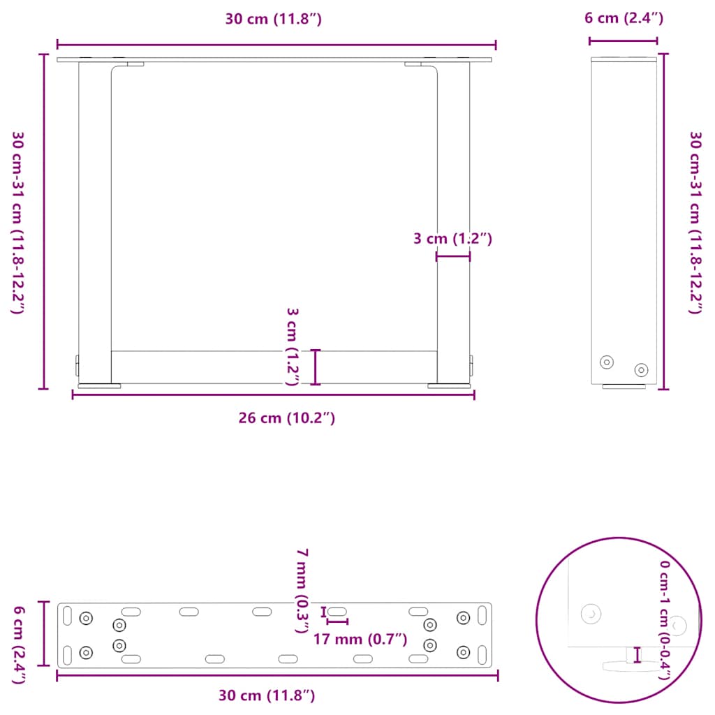 Salontafelpoten 2 st U-vormig 30x(30-31) cm staal zwart is nu te koop bij PeponiXL, paradijselijk wonen!