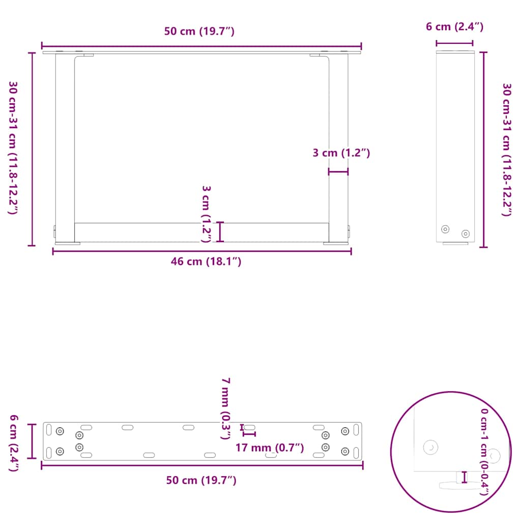 Salontafelpoten 2 st U-vormig 50x(30-31) cm staal zwart is nu te koop bij PeponiXL, paradijselijk wonen!