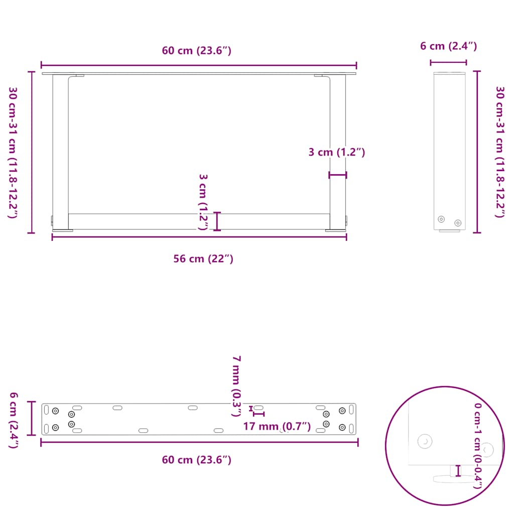 Salontafelpoten 2 st U-vormig 60x(30-31) cm staal antraciet is nu te koop bij PeponiXL, paradijselijk wonen!