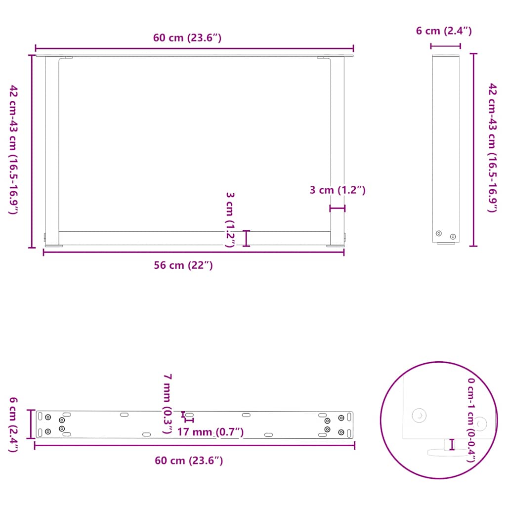 Salontafelpoten 2 st U-vormig 60x(42-43) cm staal wit is nu te koop bij PeponiXL, paradijselijk wonen!