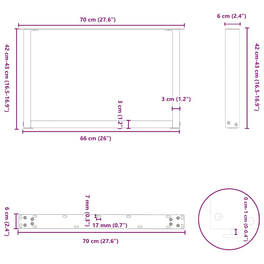 Salontafelpoten 2 st U-vormig 70x(42-43) cm staal wit is nu te koop bij PeponiXL, paradijselijk wonen!