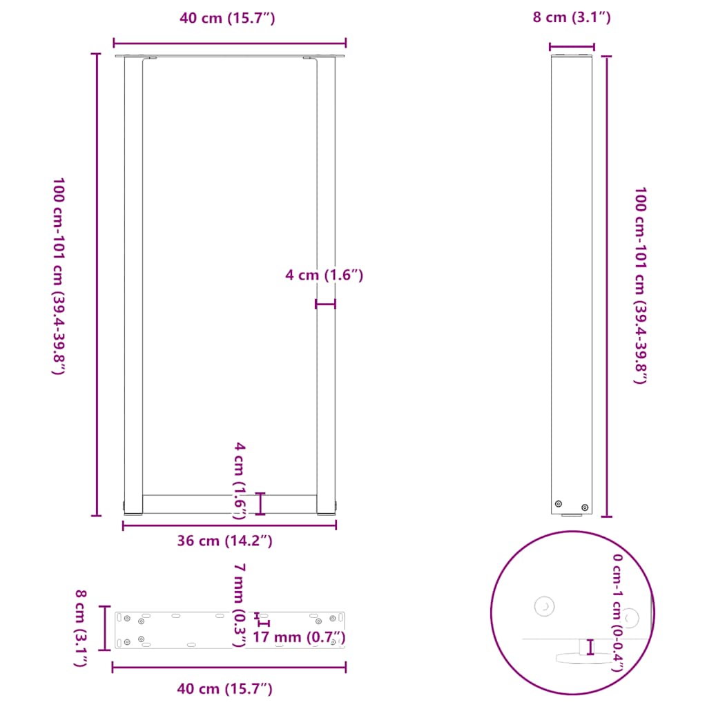 Bartafelpoten 2 st U-vormig 40x(100-101) cm staal antraciet is nu te koop bij PeponiXL, paradijselijk wonen!