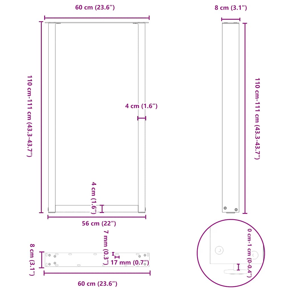 Bartafelpoten 2 st U-vormig 60x(110-111) cm staal antraciet is nu te koop bij PeponiXL, paradijselijk wonen!